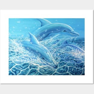 Dolphins Jumping Out Of Water Oil Painting Posters and Art